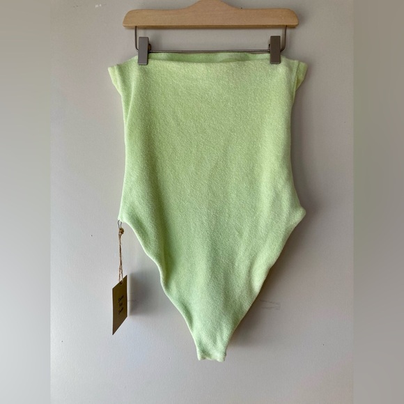 NWT Stone Fox Swim Lime Green Terry Strapless One piece Monokini swimsuit, large - Picture 2 of 5